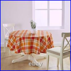 Linen Round Fall Plaid Tablecloth 70 70 (Round) Pumpkin Fall Buffalo Check