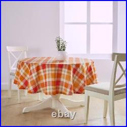 Linen Round Fall Plaid Tablecloth 70 70 (Round) Pumpkin Fall Buffalo Check