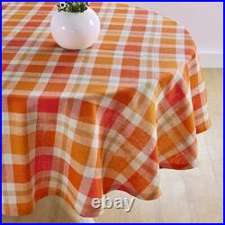 Linen Round Fall Plaid Tablecloth 70 70 (Round) Pumpkin Fall Buffalo Check