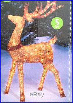 Lit Champagne Reindeer Buck 5 ft 150 Lights Christmas Decoration Indoor Outdoor