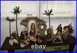 Living Home Deluxe Large Fine Porcelain Nativity 16-Piece Set With Fabric Detail