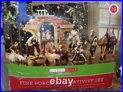 Living Home Deluxe Large Fine Porcelain Nativity 16-Piece Set With Fabric Detail