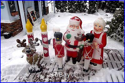 Lot 8 Christmas Blow Mold Santa Mrs Claus Reindeer Candles Toy Soldiers CPU MI