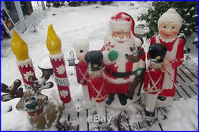 Lot 8 Christmas Blow Mold Santa Mrs Claus Reindeer Candles Toy Soldiers CPU MI