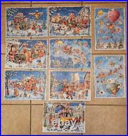 Lot 9 Christmas Advent Calendar Santa Baby Kid Angels Glitter 8 x 11 Vintage