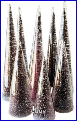 Lot 9 Trees in Glass Cones Lavender / Pink Glitter Modern Christmas Display