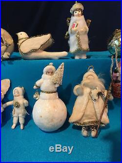 Lot Antique Style Victorian Cotton Batting Christmas Tree Ornaments Santa Angels