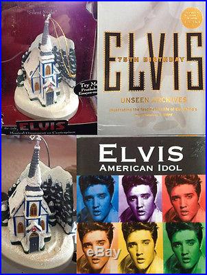 Lot Elvis Presley Graceland Christmas, 2 musical ornaments, 2 books, 2 calendars