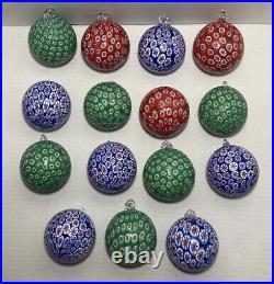 Lot Of 15 Murano Glass Ball Christmas Ornament Red Green Blue