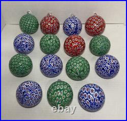 Lot Of 15 Murano Glass Ball Christmas Ornament Red Green Blue