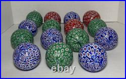Lot Of 15 Murano Glass Ball Christmas Ornament Red Green Blue