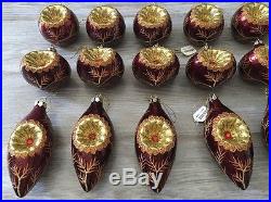 Lot Of 21 Burgundy Gold Orange Christmas Ball Ornaments 3 Styles
