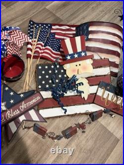 Lot Of 25 Patriotic Holiday Decor Usa Americana 4th Of July Freedom Flags Signs
