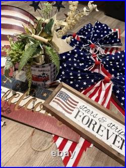 Lot Of 25 Patriotic Holiday Decor Usa Americana 4th Of July Freedom Flags Signs