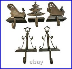 Lot Of 5 Pier1 Rustic Christmas Tree/Santas Sleigh/Stocking Holder Wrought Iron