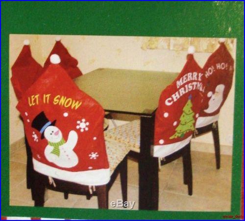 Lot Of 6 Santa Snowman Tree Christmas Kitchen Fold Up Chair Covers 19 x 26 NEW