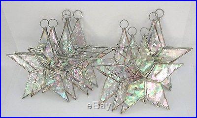 Lot of 10 Stained Glass Flat STARS Iridescent CLEAR Christmas Ornaments