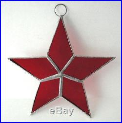 Lot of 10 Stained Glass Flat STARS Iridescent RED! Christmas Ornaments