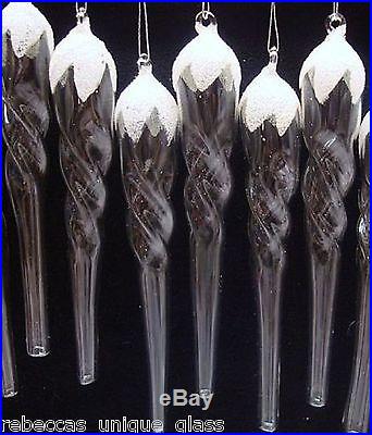 Lot of 12 Blown Art Glass Frost Icicle Christmas Ornament Tree Winter decoration