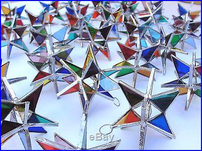 Lot of 12 Stain Glass Moravian STARS Iridescent MULTI COLOR Christmas Ornament
