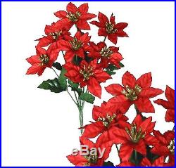 Lot of 24 Red Poinsettia Bushes Christmas Decoration Artificial Flower Home
