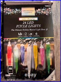 Lot of 3 Gemmy Orchestra of Lights Multi Color Changing 24 LED Icicle Lights NEW