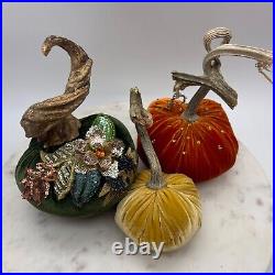 Lot of 3 Hot Skwash and Katherine’s Collection Silk Velvet Pumpkins Thanksgiving