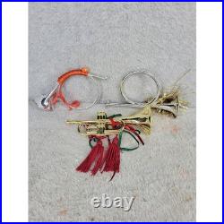 Lot of 3 Vintage Christmas Trumpet Horn Ornaments Gold Silver Tassels