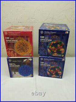 Lot of 4 GE Holiday Classic XMAS 6 Super Sphere 100 Lights Starburst Balls New