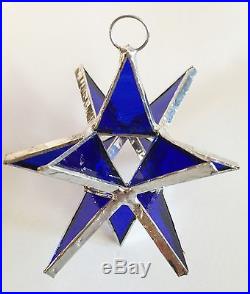 Lot of 50! Stained Glass Moravian STARS Iridescent DARK BLUE! Handmade