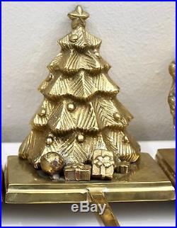 Lot of 5 Vintage Brass 3D Christmas Tree Stocking Mantle Garland Holders HEAVY