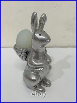 Lot of 6 Pottery Barn Easter Bunny Silver Candle Holder with 6 Stone Eggs