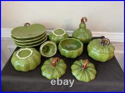 Lot of 9 Williams Sonoma Green Pumpkin/Gourd Ceramic Soup Bowls/PlatesExcellent