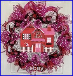 Love Shack Valentines Day Wreath Handmade Deco Mesh