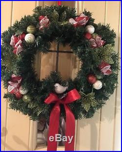 Luxury Christmas Door Wreath Bauble Sprays Poinsettias Satin Candy Stripe 40cm