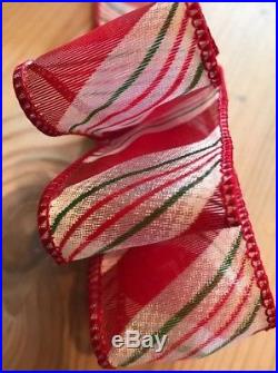 Luxury Christmas Door Wreath Bauble Sprays Poinsettias Satin Candy Stripe 40cm