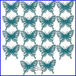 Luxury Christmas Tree Glitter Bauble Decorations Butterfly x 18 Turquoise