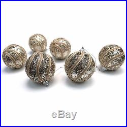 Luxury Christmas Tree Xmas Bauble Decorations 6 x Ornate Champagne Gold 3D Swirl