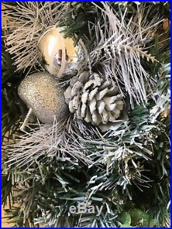 Luxury Quality Christmas Door Wreath Bauble Sprays Cones Dove Silver White 50cm