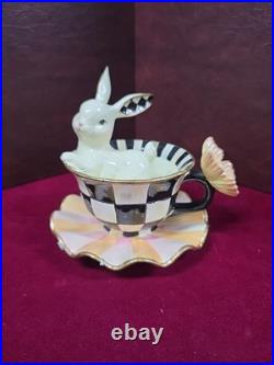 MACKENZIE-CHILDS Teacup Bunny, Cute Bunny Cup Figurine, Decorative Easter Rab