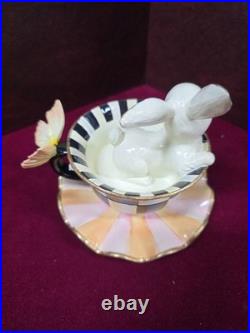 MACKENZIE-CHILDS Teacup Bunny, Cute Bunny Cup Figurine, Decorative Easter Rab