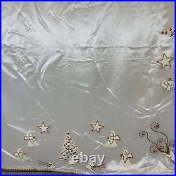 MCM Christmas Tablecloth Tulle Over Satin Sequined Felt Appliqués 11 x 6 ft Huge