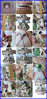 MCM STYROFOAM XMAS CAUROSEL WithRUBBER REINDEER PIPE CLEANER ELVES FOR REPAIR Read