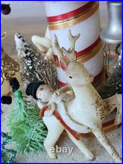 MCM STYROFOAM XMAS CAUROSEL WithRUBBER REINDEER PIPE CLEANER ELVES FOR REPAIR Read