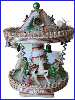 MCM STYROFOAM XMAS CAUROSEL WithRUBBER REINDEER PIPE CLEANER ELVES FOR REPAIR Read