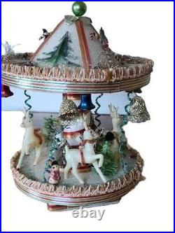 MCM STYROFOAM XMAS CAUROSEL WithRUBBER REINDEER PIPE CLEANER ELVES FOR REPAIR Read