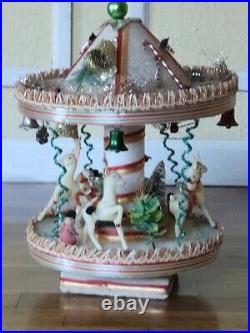 MCM STYROFOAM XMAS CAUROSEL WithRUBBER REINDEER PIPE CLEANER ELVES FOR REPAIR Read