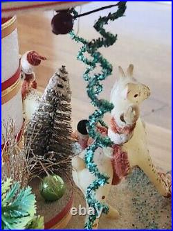 MCM STYROFOAM XMAS CAUROSEL WithRUBBER REINDEER PIPE CLEANER ELVES FOR REPAIR Read