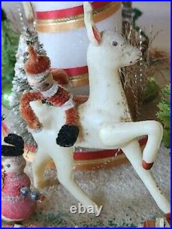 MCM STYROFOAM XMAS CAUROSEL WithRUBBER REINDEER PIPE CLEANER ELVES FOR REPAIR Read