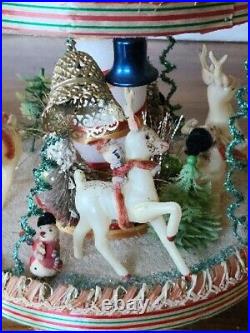 MCM STYROFOAM XMAS CAUROSEL WithRUBBER REINDEER PIPE CLEANER ELVES FOR REPAIR Read